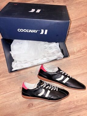 Coolway Black Sneakers with White Stripes and Pink Accent